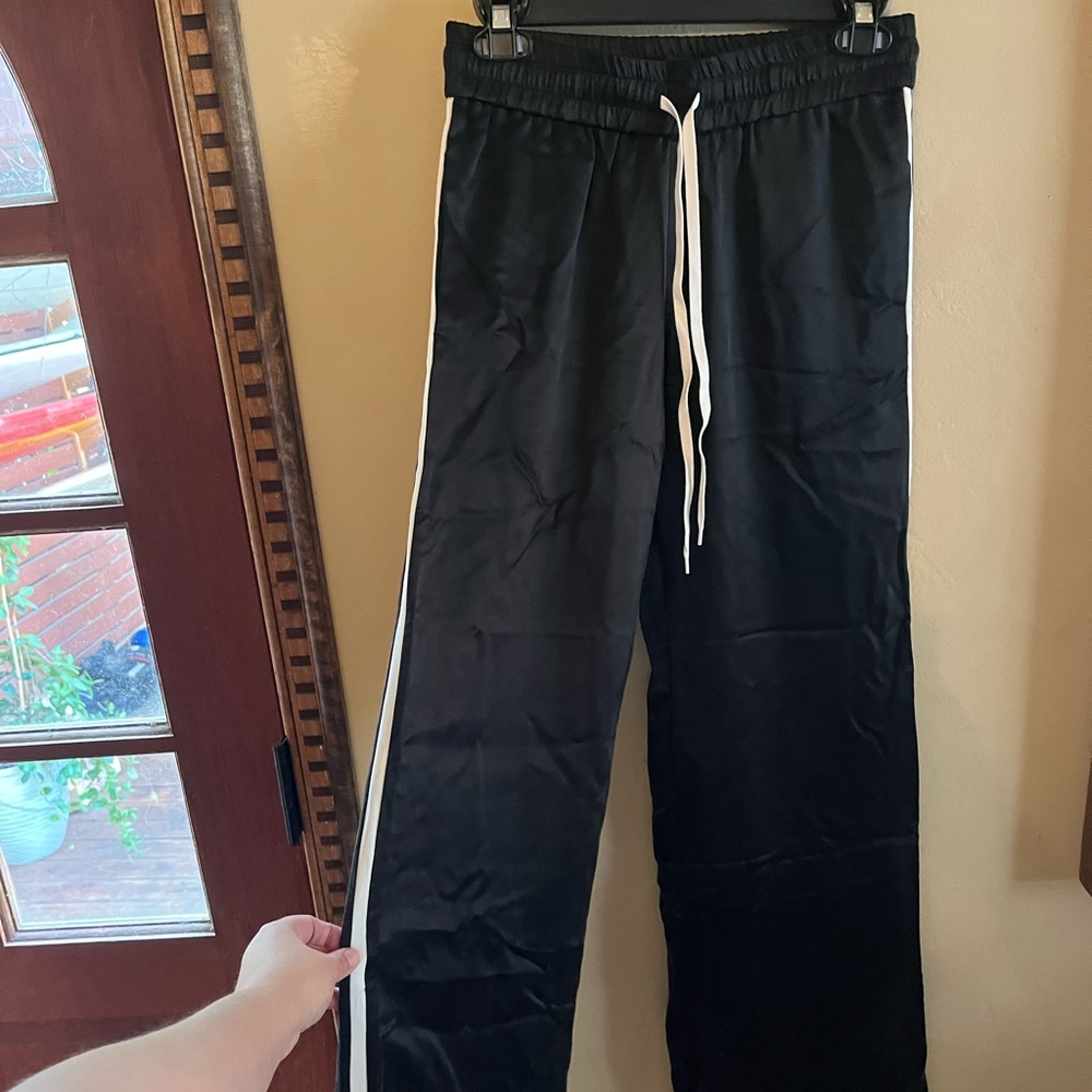 AMIRI Black Silk Trousers with White Leather Lining